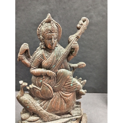 64 - Spelter Hindu goddess Maa Saraswati statue H 24cm x W 19cm