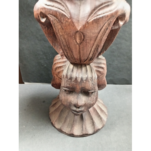 65 - African tall hand carved wooden pot H 40cm x W 15cm