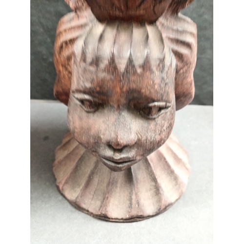 65 - African tall hand carved wooden pot H 40cm x W 15cm