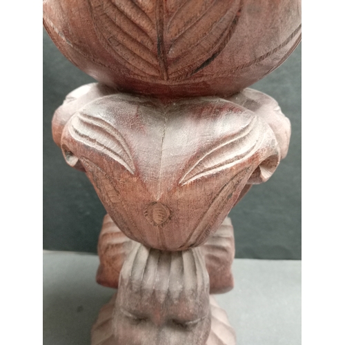 65 - African tall hand carved wooden pot H 40cm x W 15cm