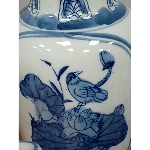 72 - Three pieces of Oriental blue and white ceramics includes vase, ginger jar and teapot