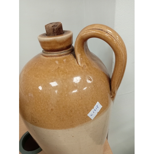 73 - Stoneware Victorian salt glazed flagon H 30cm x W 18cm and German ceramic pitcher A/F H 25cm x W 17c... 