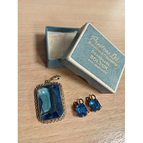 305 - Vintage blue glass pendant and blue glass stud earrings boxed costume jewellery