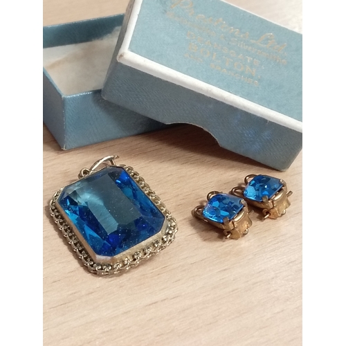 305 - Vintage blue glass pendant and blue glass stud earrings boxed costume jewellery