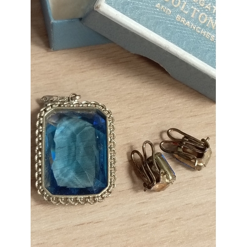 305 - Vintage blue glass pendant and blue glass stud earrings boxed costume jewellery