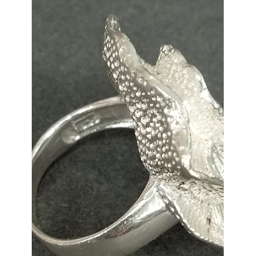 309 - Large flower 925 silver ring size P