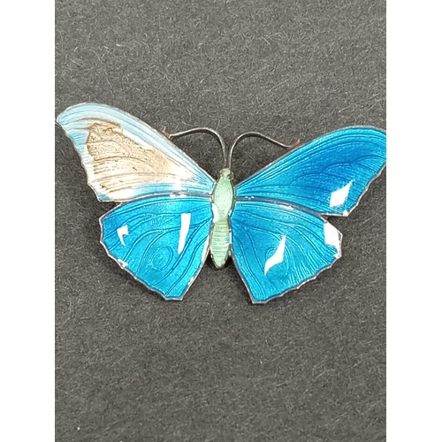 313 - Marked sterling silver A/F enamel butterfly brooch