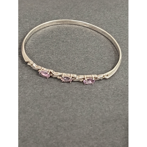 316 - 925 silver and Amethyst stone bangle 7cm diameter