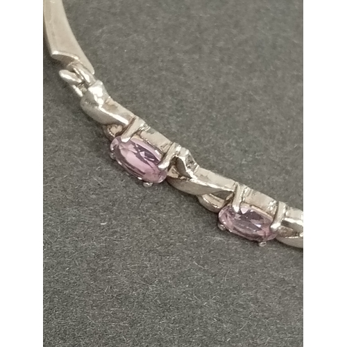 316 - 925 silver and Amethyst stone bangle 7cm diameter