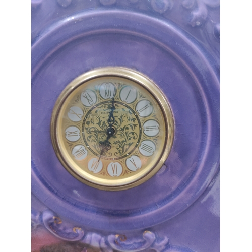 404 - Antique Ornate Victorian Gold Guilt Painted Purple Ceramic Mantel Clock