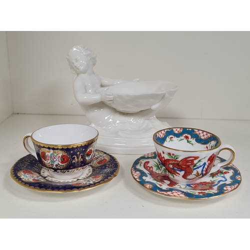 411 - Royal Worcester china Cherub Soap Dish and two decoratied miniature cup & saucers. Dish measures H10... 