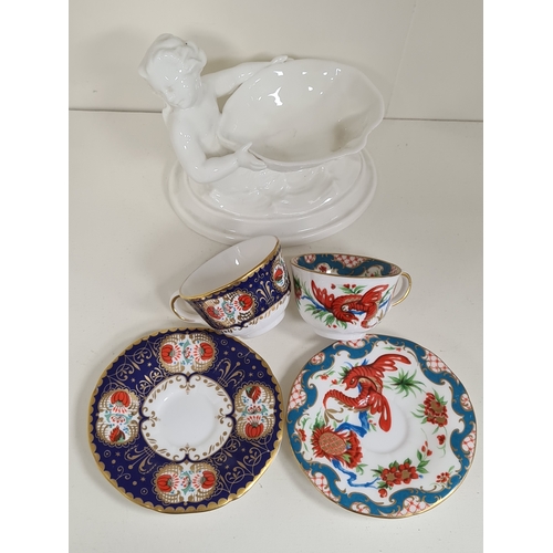 411 - Royal Worcester china Cherub Soap Dish and two decoratied miniature cup & saucers. Dish measures H10... 