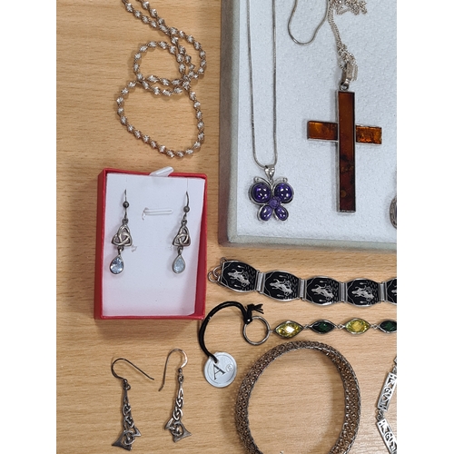 657 - Job lot of mainly Silver necklaces; pendants; bracelets and earrings. Plus yellow metal studs.