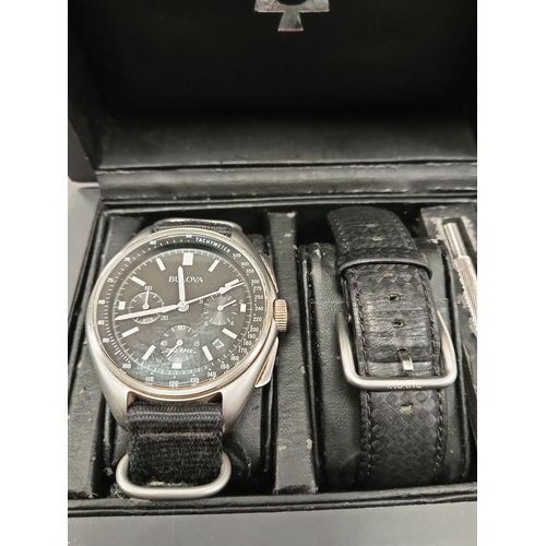 662 - Bulova Lunar Apollo 15 pilot 45mm silver-Black watch in original box working