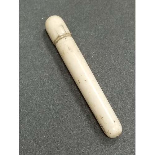 664 - Antique bone needle case with screw joint L x 6cm