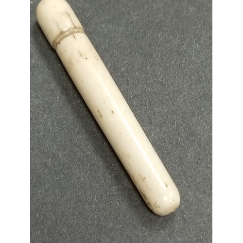 664 - Antique bone needle case with screw joint L x 6cm