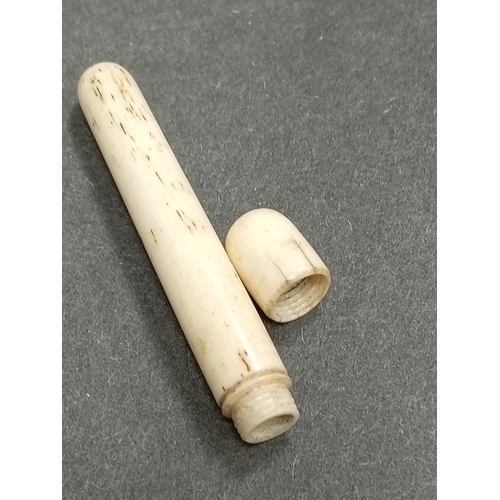 664 - Antique bone needle case with screw joint L x 6cm