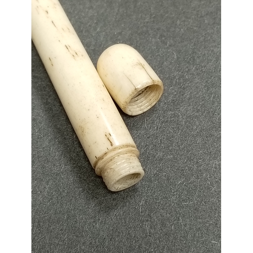 664 - Antique bone needle case with screw joint L x 6cm