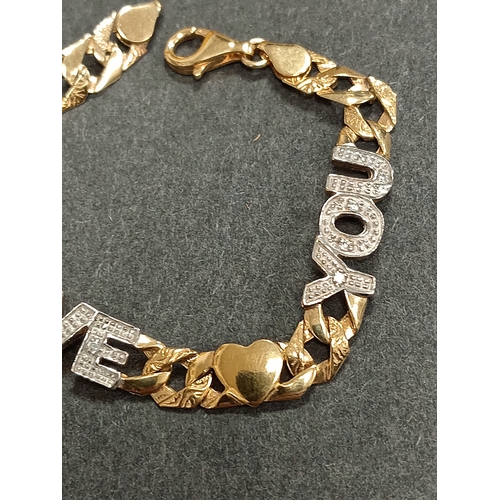 668 - Gold on 925 silver I Love You bracelet 18cm