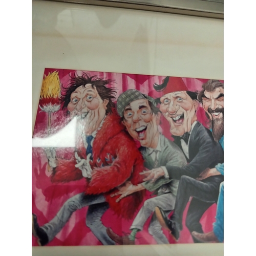 416 - Pair of framed spitting image prints includes Benny Hill, Kenn Dodd, Billy Connolly, Margaret Thatch... 