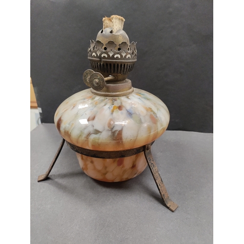 425 - Art Deco Glass Duplex Oil Lamp with stand.