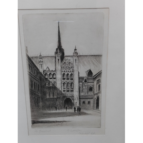 429 - A trio a framed lithographs signed by an unknown artist. The scenes include the houses of parliament... 