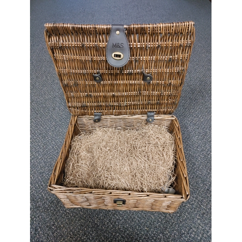 433 - M&S Wicker Picnic Basket. H 18cm x W 39cm x D 31cm