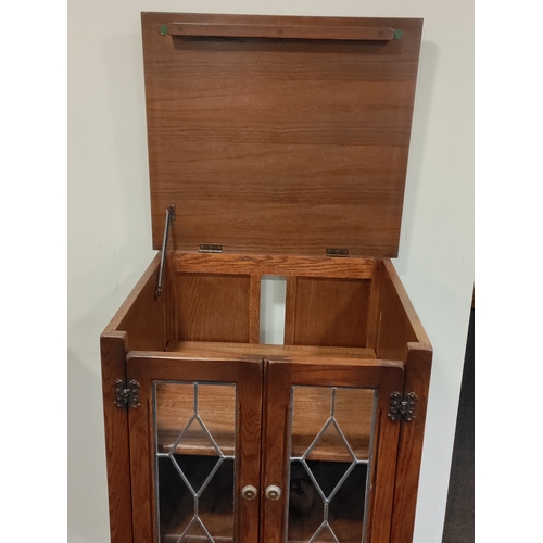 438 - Vintage Old Charm Furniture Cabinet with an opening top and led lined glass doors. H 114cm x W 54.5c... 