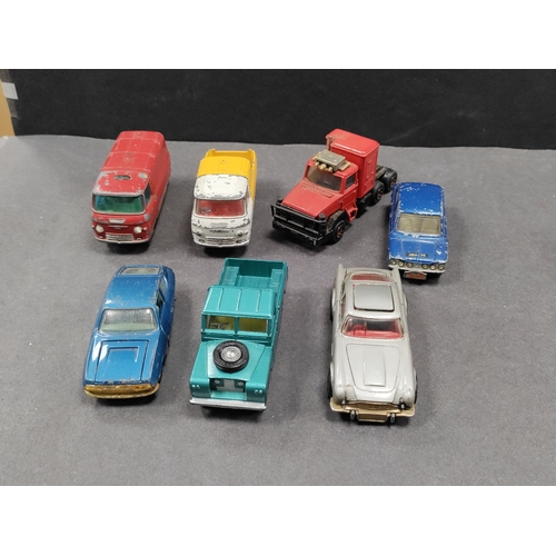 462 - Job lot of played with Corgi cars. The include land rover , commer , lancia and James bonds Aston Ma... 