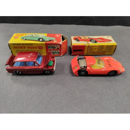 467 - Two vintage dinky cars. Hillman imp spoon No. 138 and Alfa Romeo O.S.I scabardo. In original boxes.