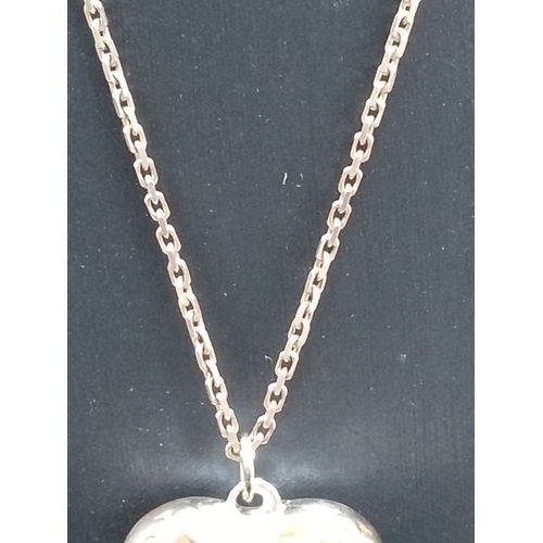 684 - Boxed 925 silver large heart pendant with scrolled diamanté detail on a 925 silver chain L 44cm