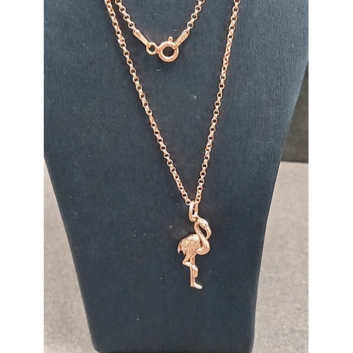 688 - Rose gold 925 silver flamingo pendant on 925 silver chain L 60cm