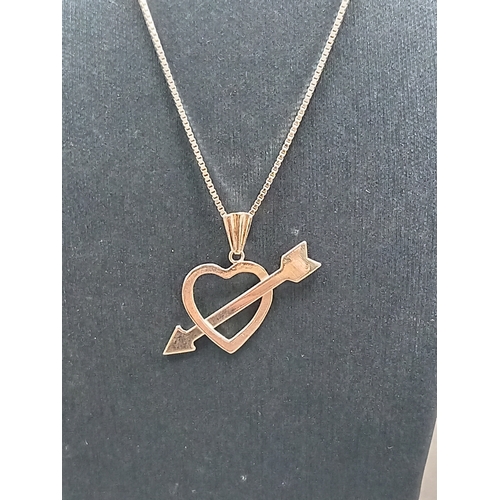 691 - 925 silver cupids arrow through heart pendant on 925 silver chain 44cm boxed