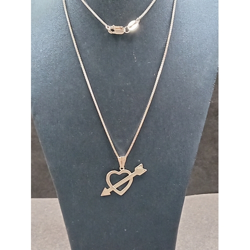 691 - 925 silver cupids arrow through heart pendant on 925 silver chain 44cm boxed