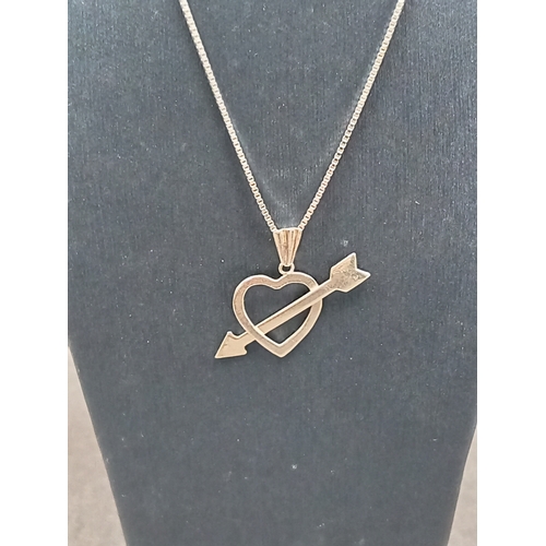 691 - 925 silver cupids arrow through heart pendant on 925 silver chain 44cm boxed