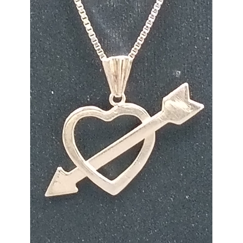 691 - 925 silver cupids arrow through heart pendant on 925 silver chain 44cm boxed