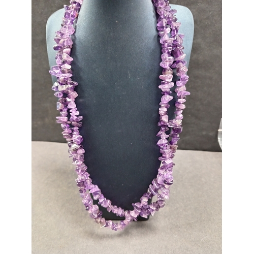 694 - 925 silver clasped raw amethyst necklace L 40cm