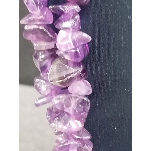 694 - 925 silver clasped raw amethyst necklace L 40cm