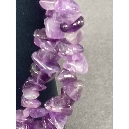 694 - 925 silver clasped raw amethyst necklace L 40cm