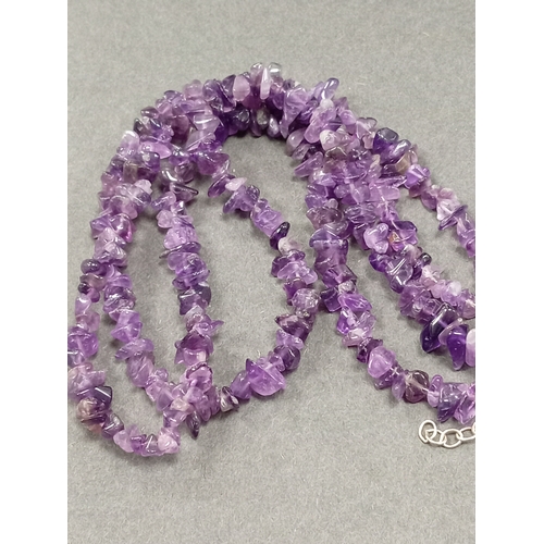 694 - 925 silver clasped raw amethyst necklace L 40cm