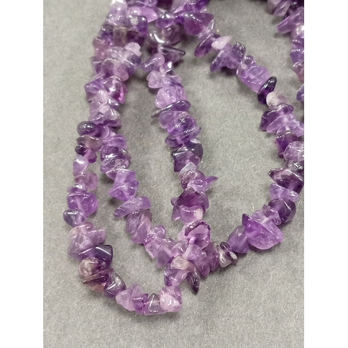 694 - 925 silver clasped raw amethyst necklace L 40cm