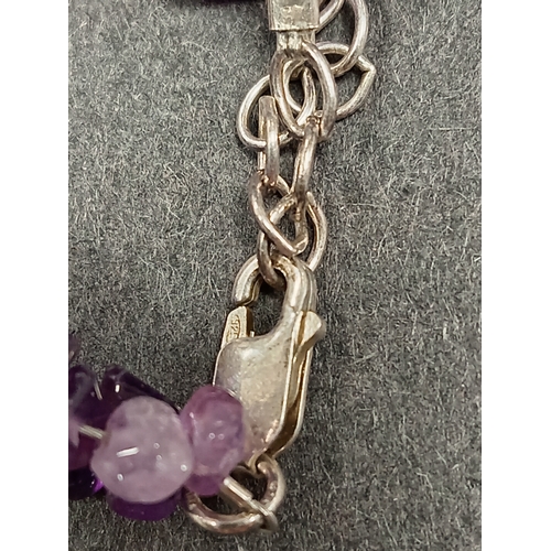 694 - 925 silver clasped raw amethyst necklace L 40cm