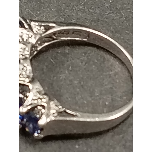 697 - 925 silver five blue stone ring size L