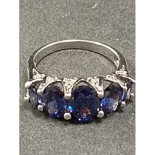 697 - 925 silver five blue stone ring size L