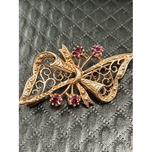 700 - C 1930 vintage Art Deco gold garnet silver openwork brooch