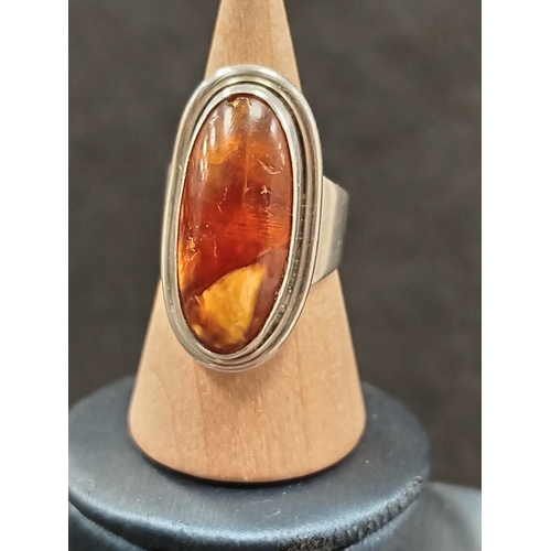 709 - Vintage sterling silver Amber ring by Carl Ove Frydensberg COF Denmark ring size L