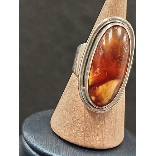 709 - Vintage sterling silver Amber ring by Carl Ove Frydensberg COF Denmark ring size L