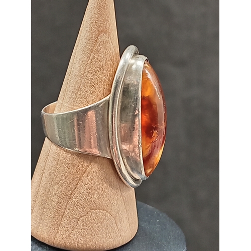 709 - Vintage sterling silver Amber ring by Carl Ove Frydensberg COF Denmark ring size L