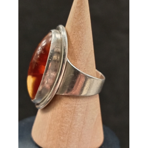 709 - Vintage sterling silver Amber ring by Carl Ove Frydensberg COF Denmark ring size L