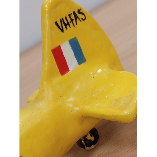 477 - Vintage ceramic aeroplane figure of a VH-FAS/A17-37 De Havilland DH-82A Tiger Moth H 12cm x L 27cm x... 